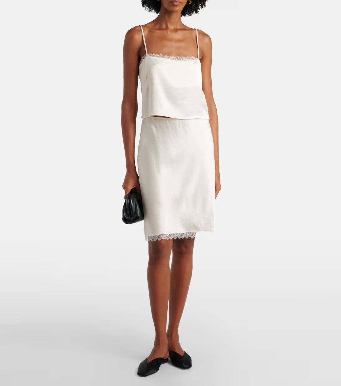 LESET, Barb lace-trimmed satin slip skirt