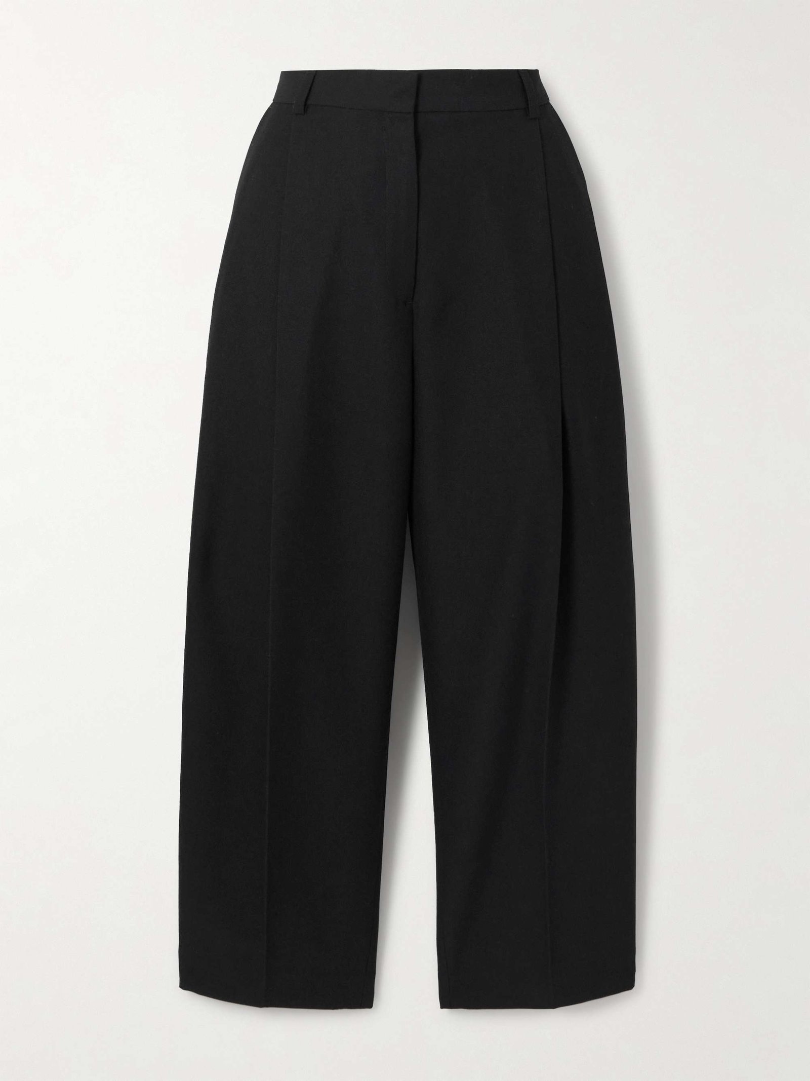 Cropped Pleated Satin-Trimmed Recycled Crepe Straight-Leg Pants