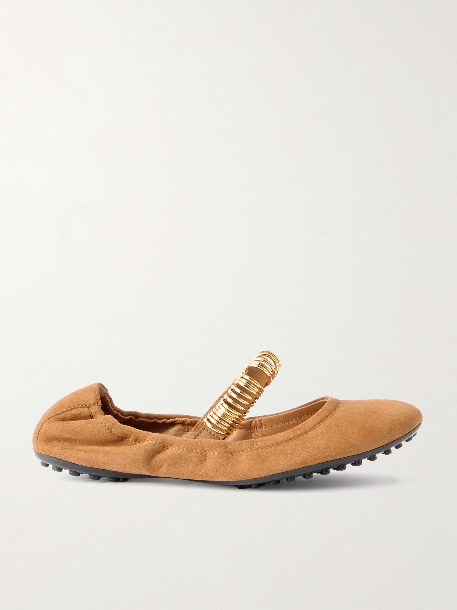 Ballerina Embellished Leather-Trimmed Suede Flats