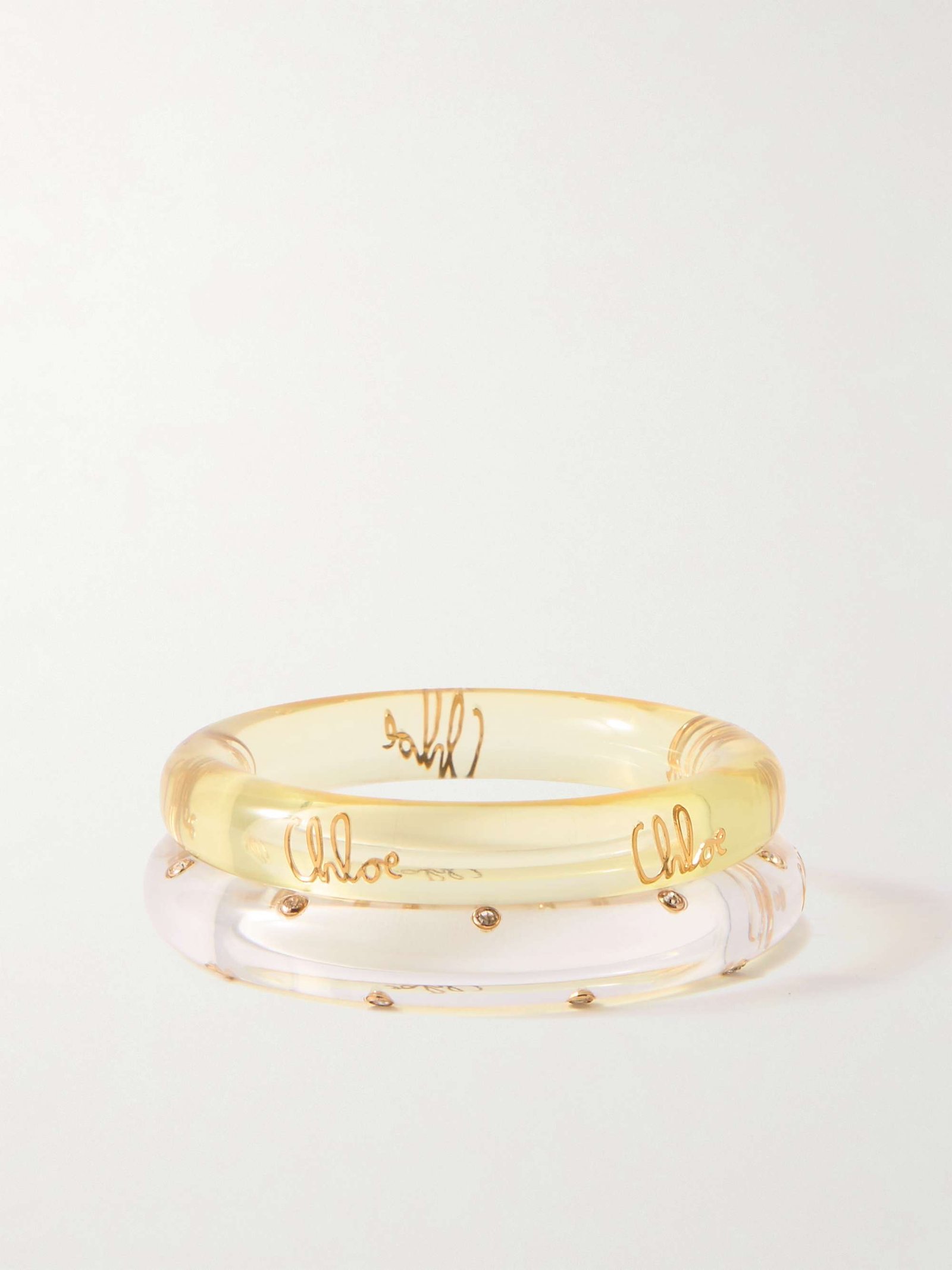 Set of Two Resin, Crystal and Gold-Tone Bangles