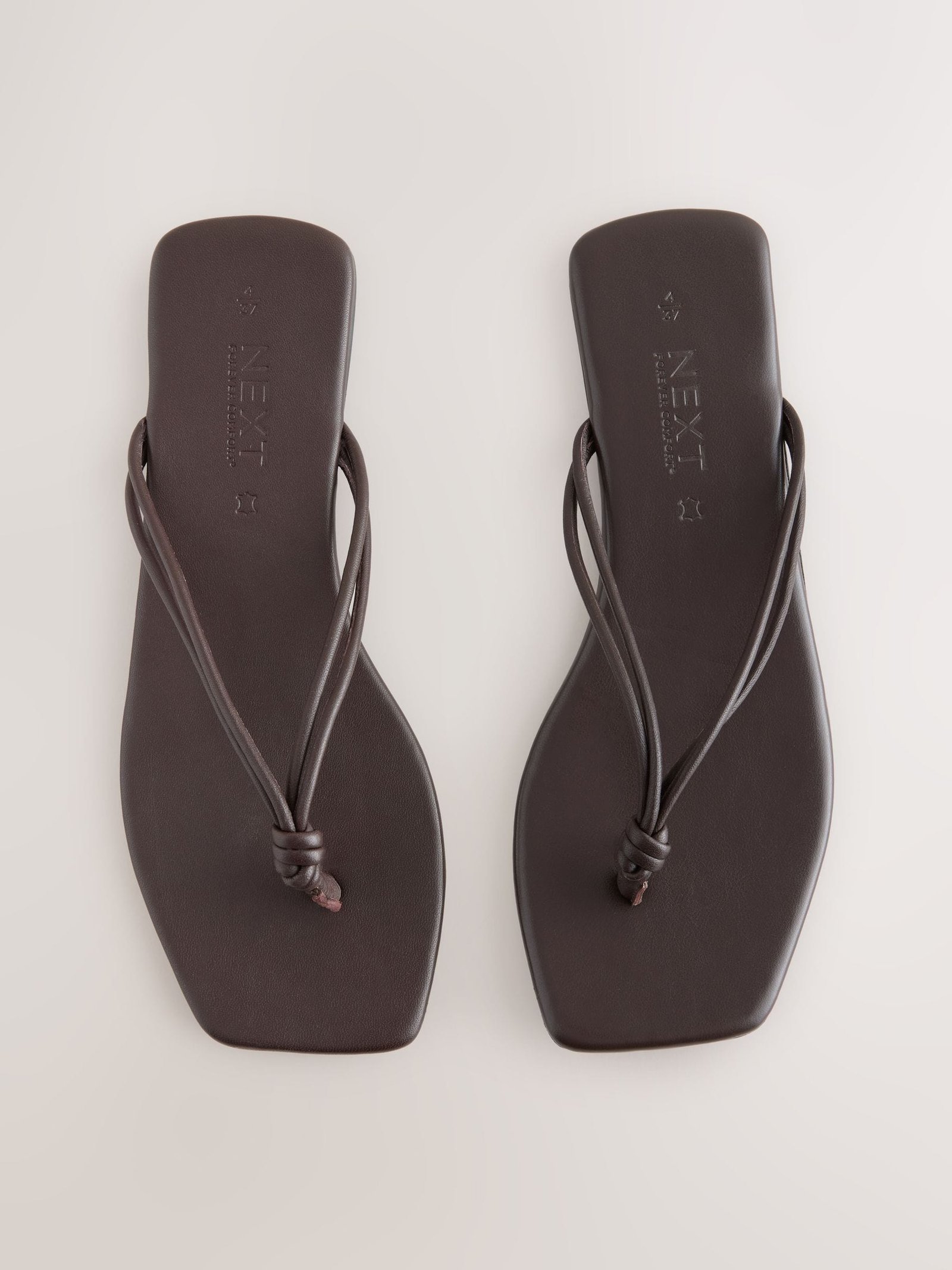 Chocolate Brown Leather Standard/wide Fit Forever Comfort® Square Toe Knotted Toe Thong