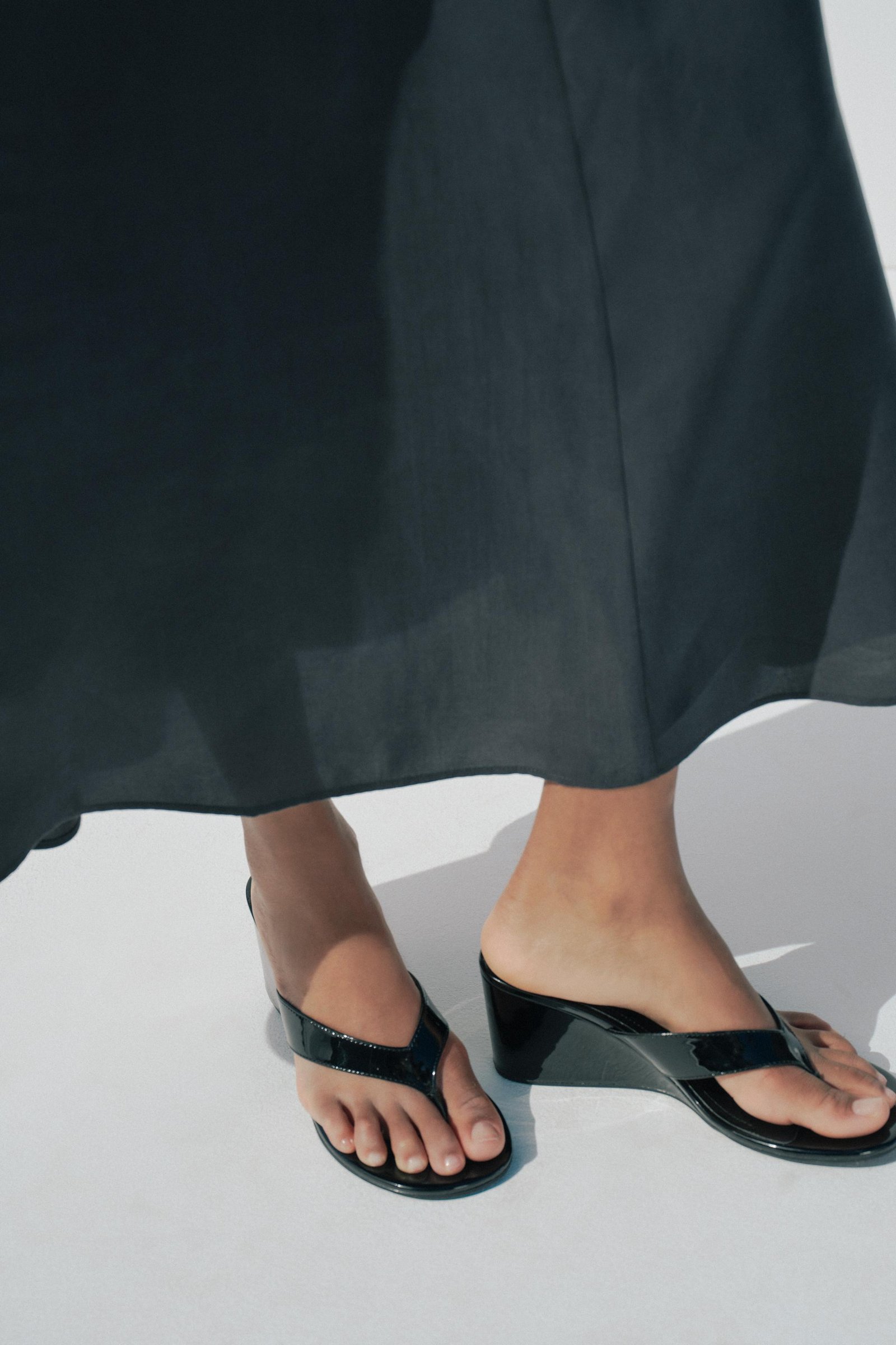 Patent-Effect Wedge Sandals