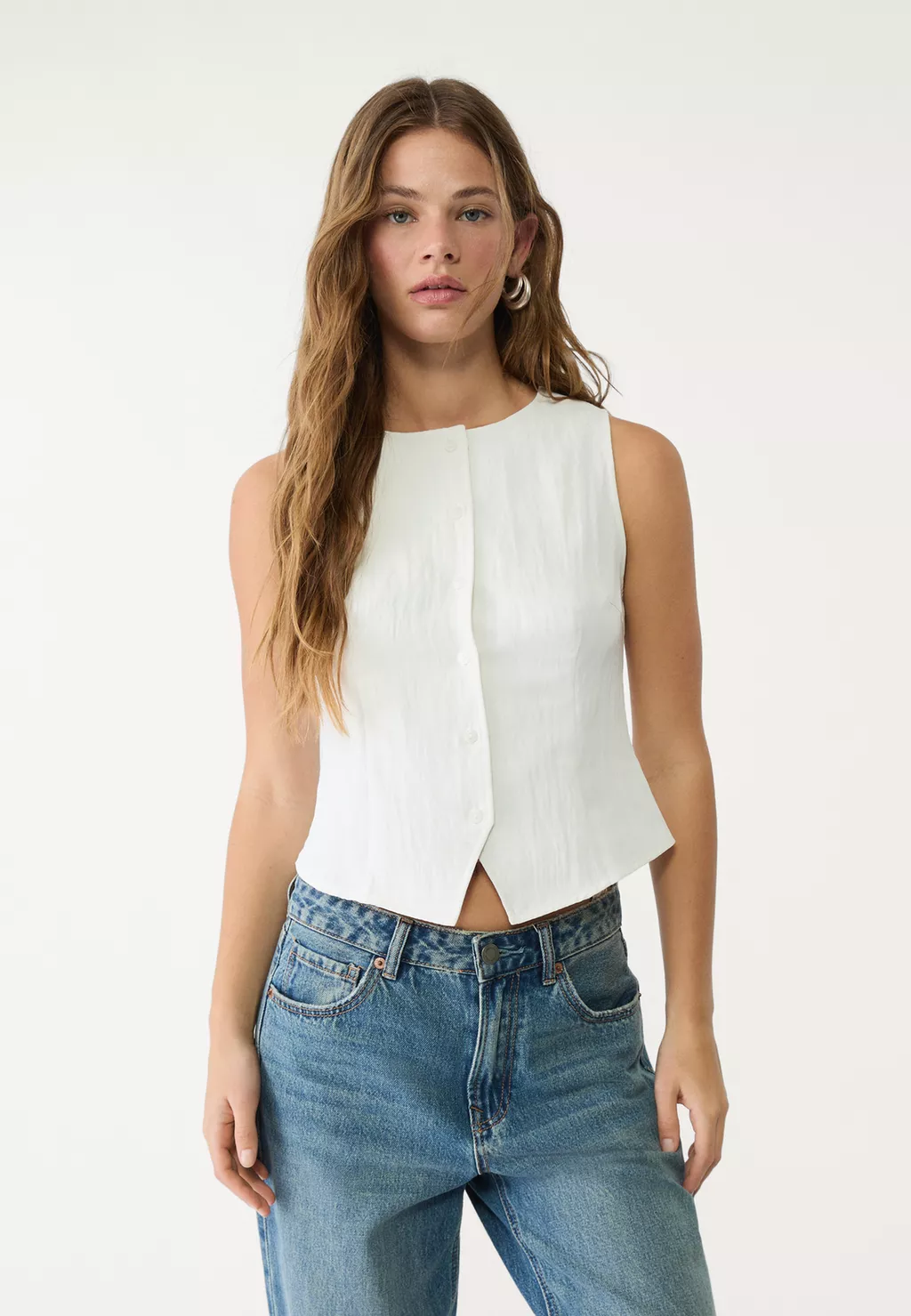 stradivarius, Textured Top With Buttons
