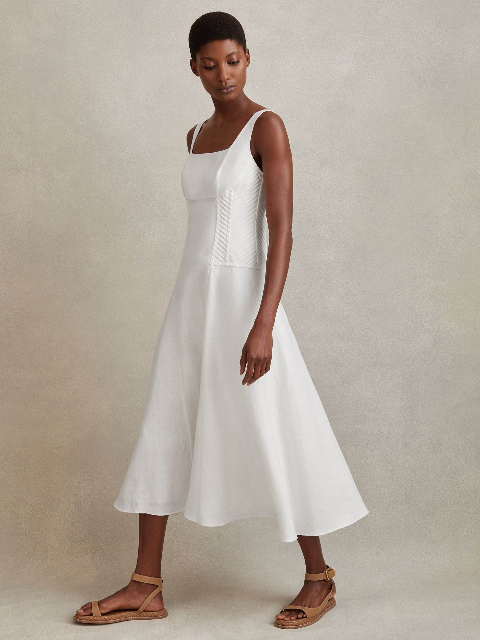 Linen Corset Midi Dress in Ivory