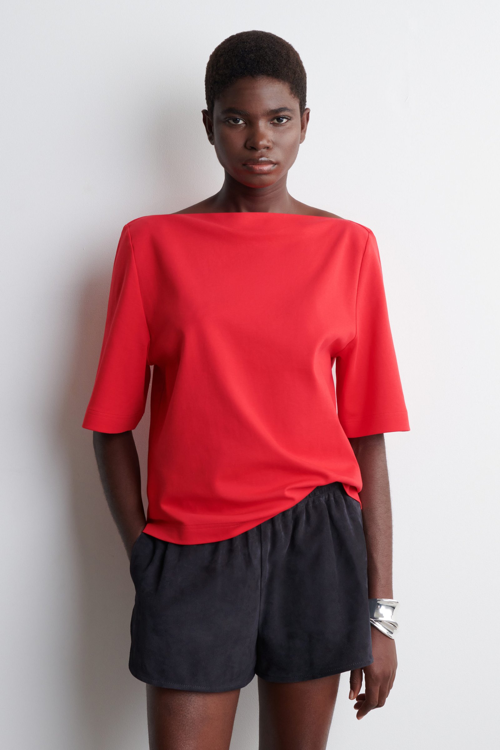 Boat-Neck Cotton T-Shirt