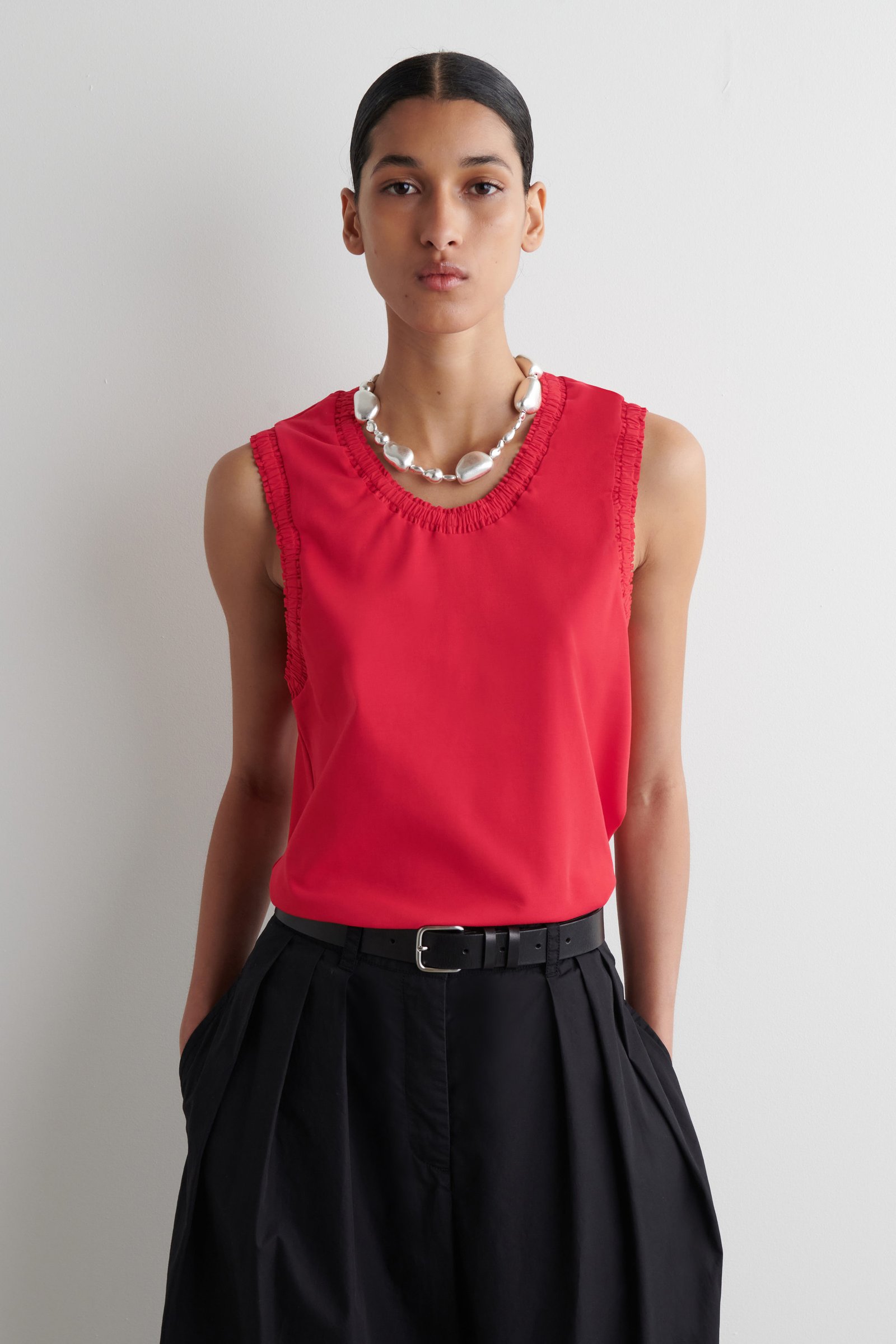 Gathered Cotton Tank Top