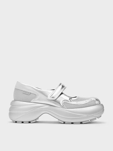 Metallic Curved Platform Mary Jane Sneakers