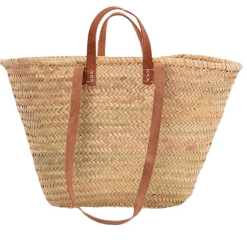 Sasha Large Size Traditional French Style Market Basket Bag (long and Short Leather Handles)