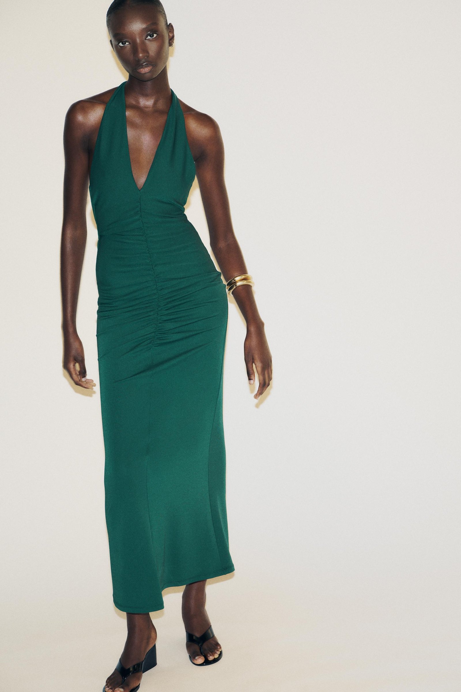 Gathered Halterneck Maxi Dress