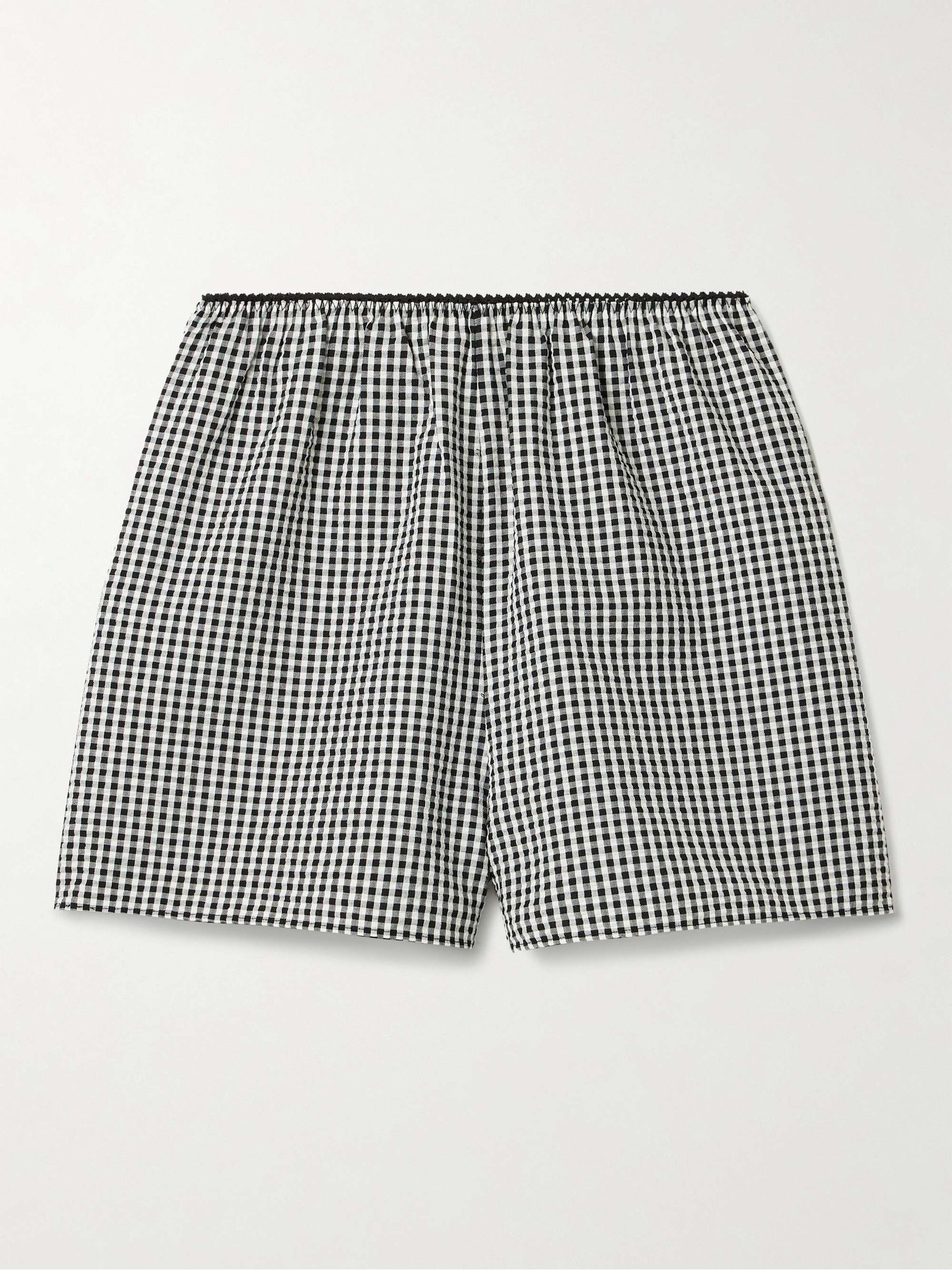Larena Gingham Recycled-Seersucker Shorts