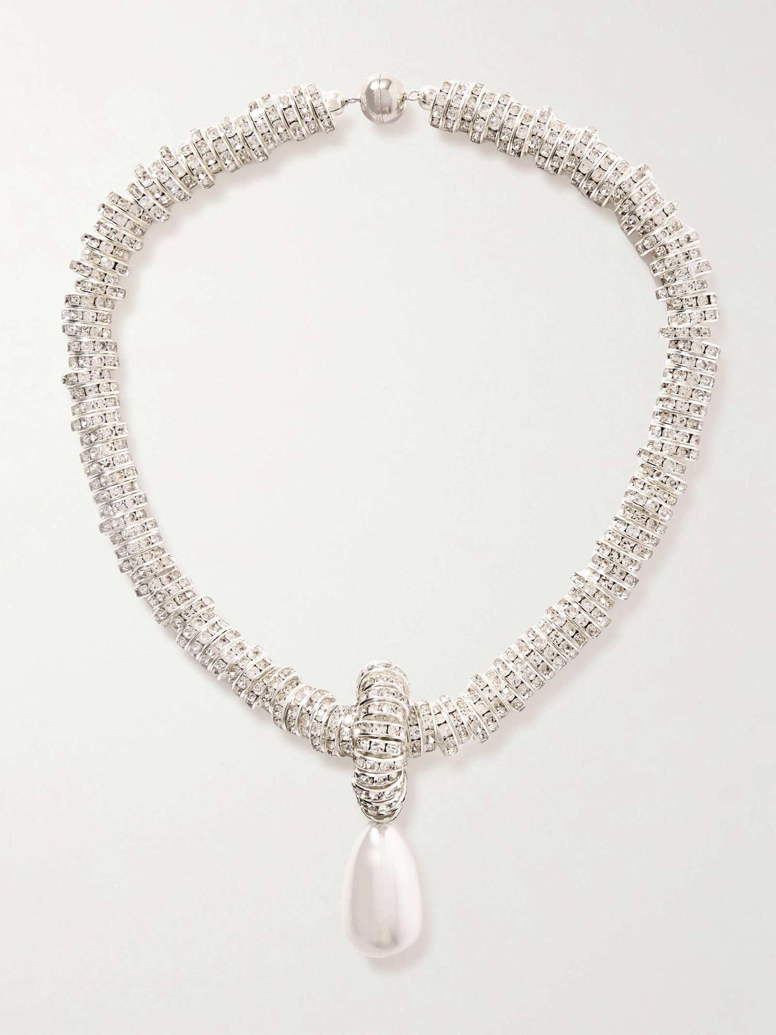 Silver-Tone Faux Pearl and Swarovski Crystal Necklace