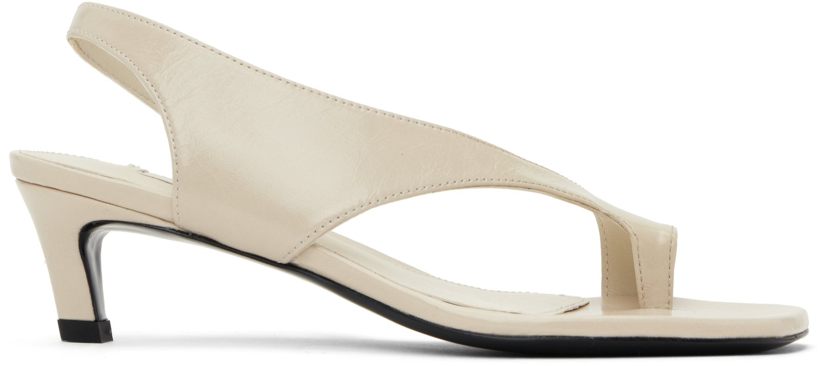 Beige Naplack Leather Thong Heeled Sandals
