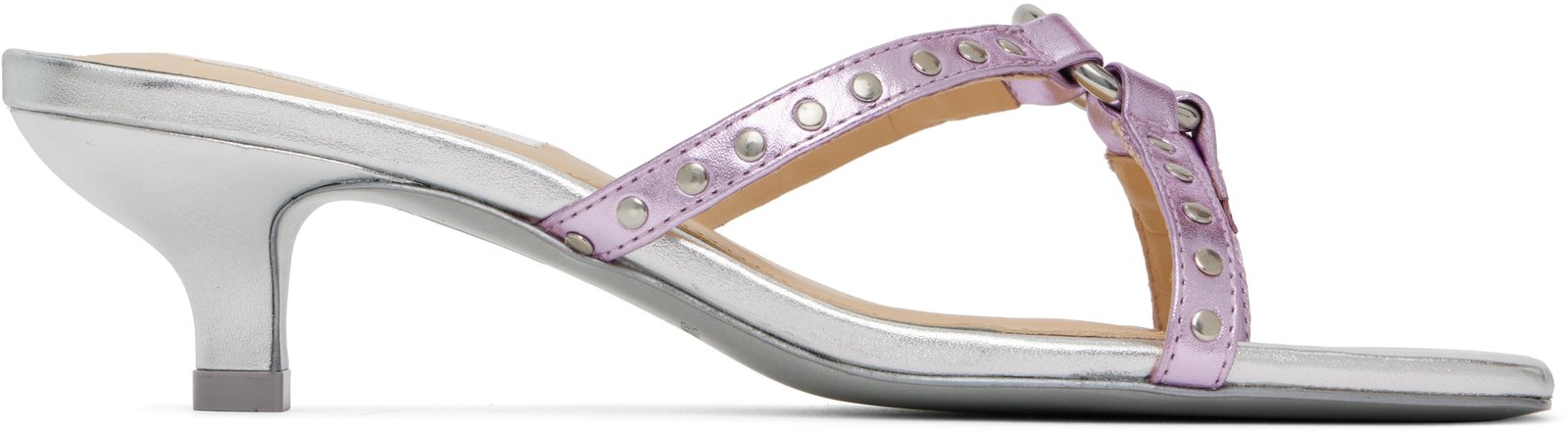Silver & Pink Spy Kitten Heeled Sandals