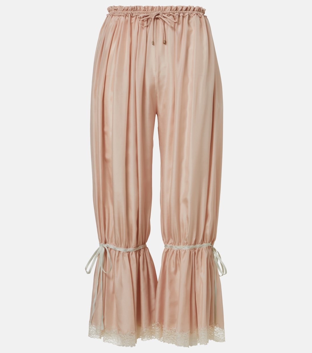Lace-Trimmed Silk Pongé Cropped Pants
