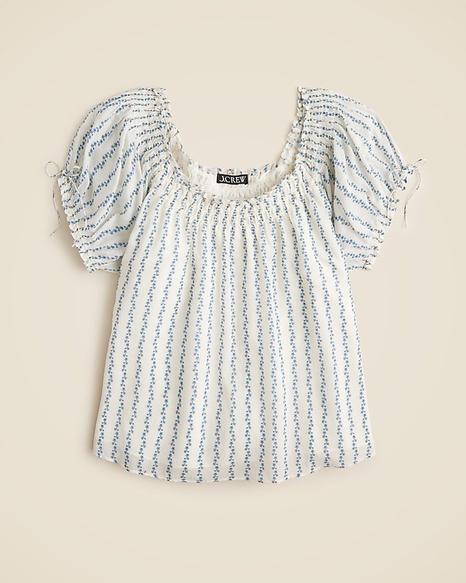 Smocked Ruffle-Trim Top in Blue Daisy Print