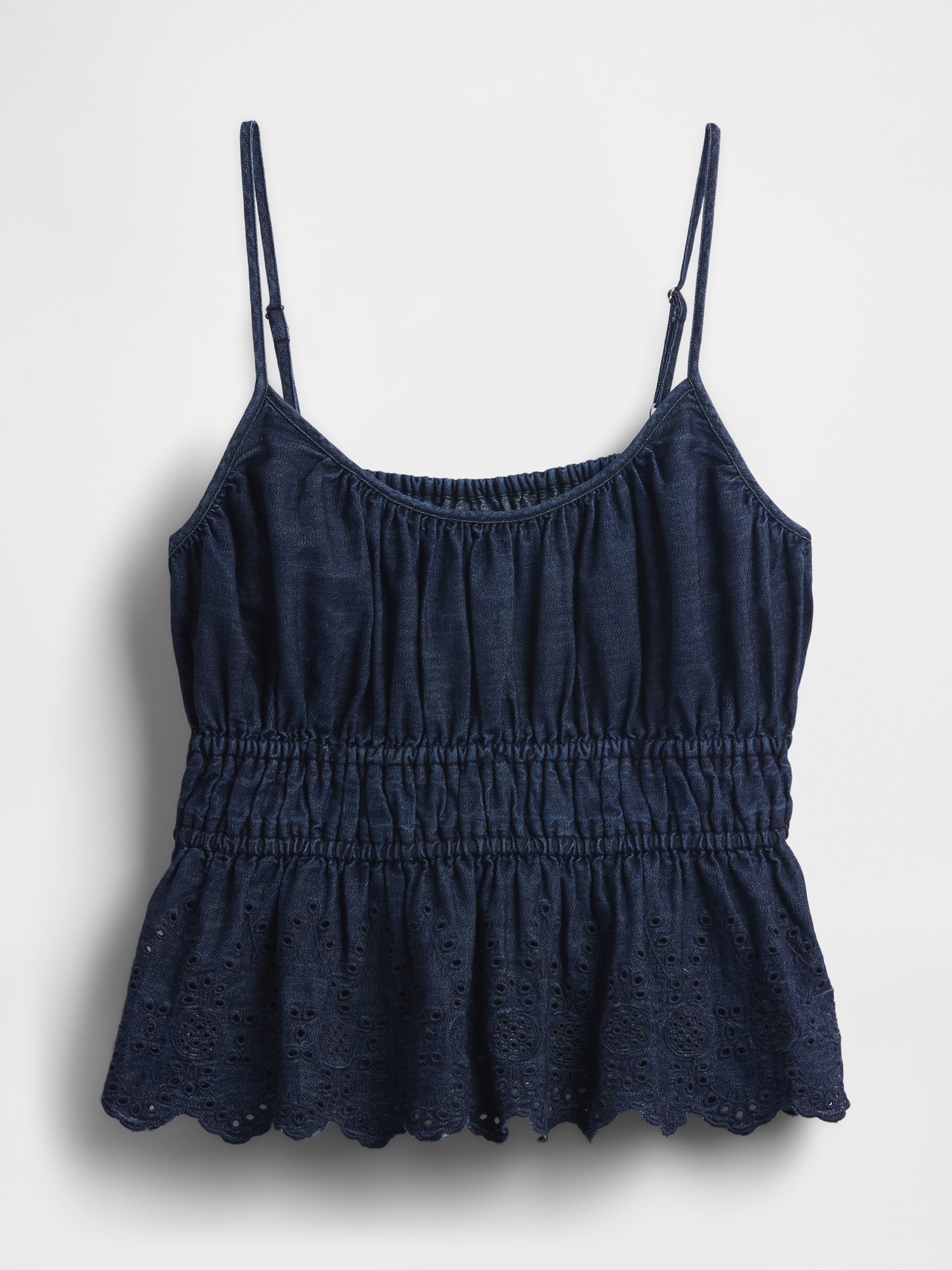 Smocked Eyelet Denim Cami