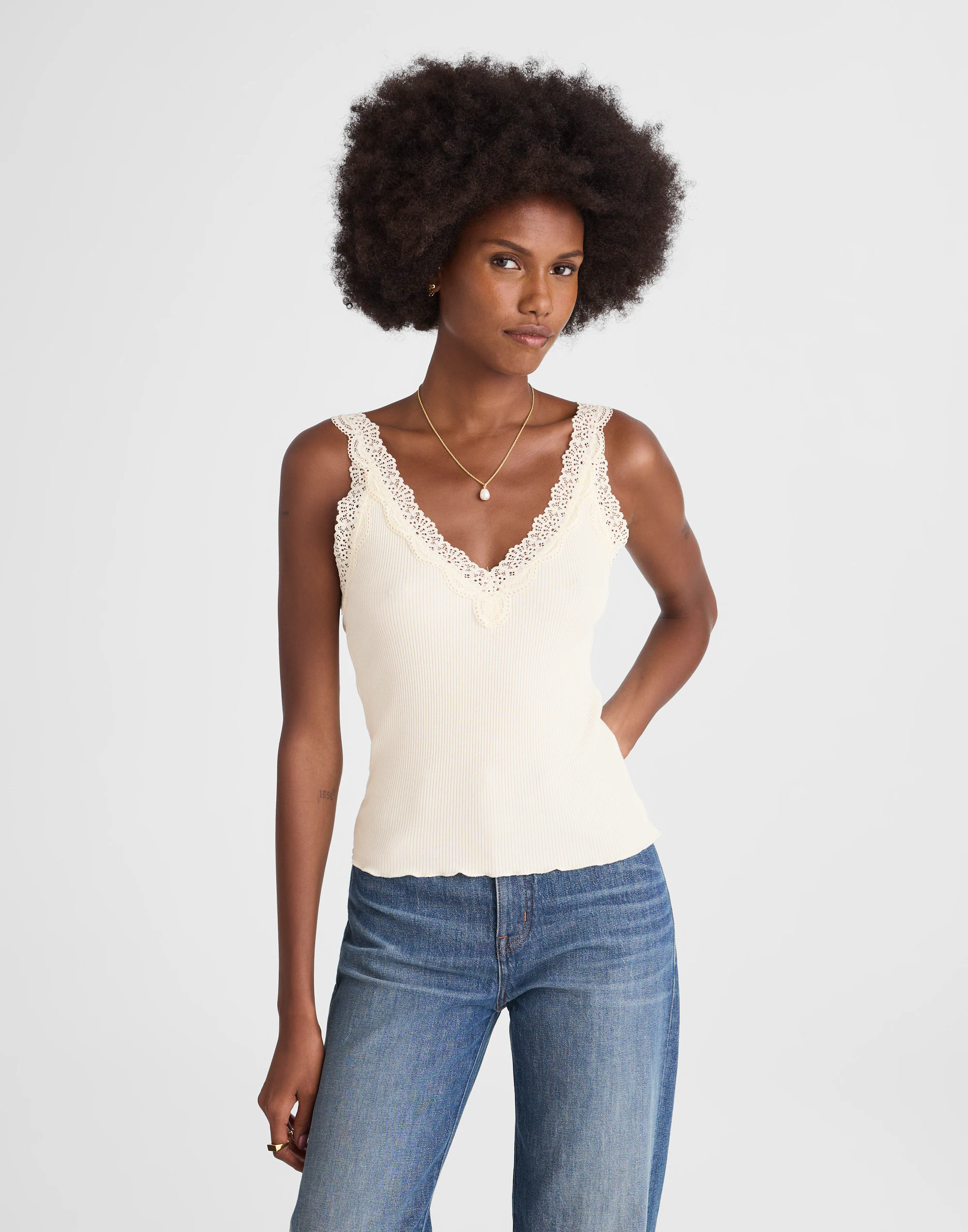 Lace-Trim V-Neck Tank