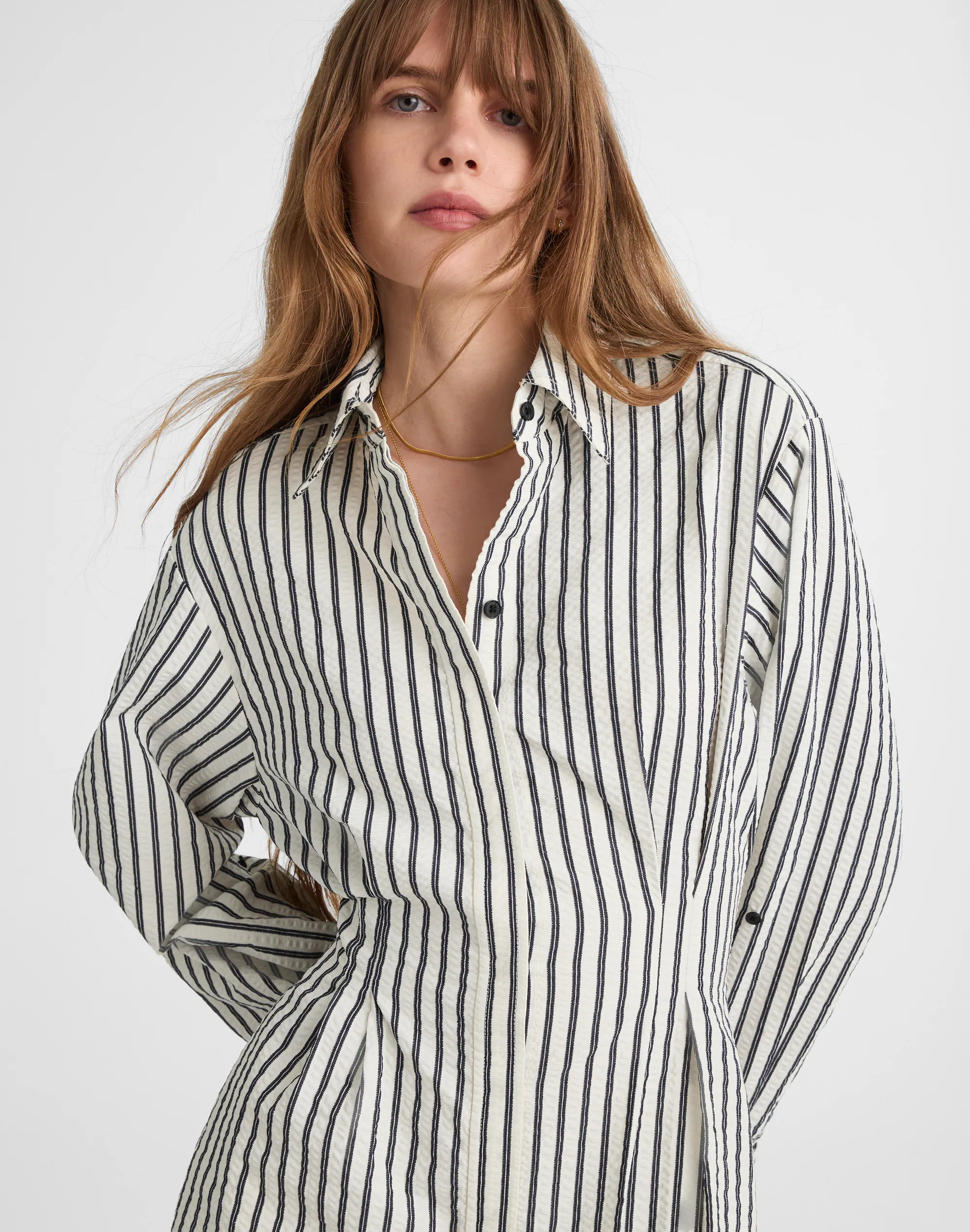 Striped Tucked Mini Shirtdress