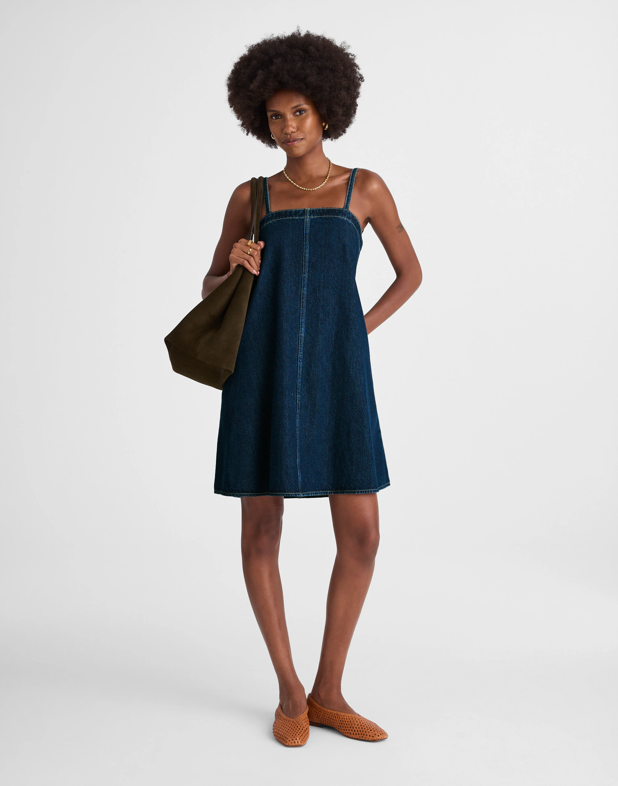 Denim A-Line Mini Dress in Bright Rinse Wash