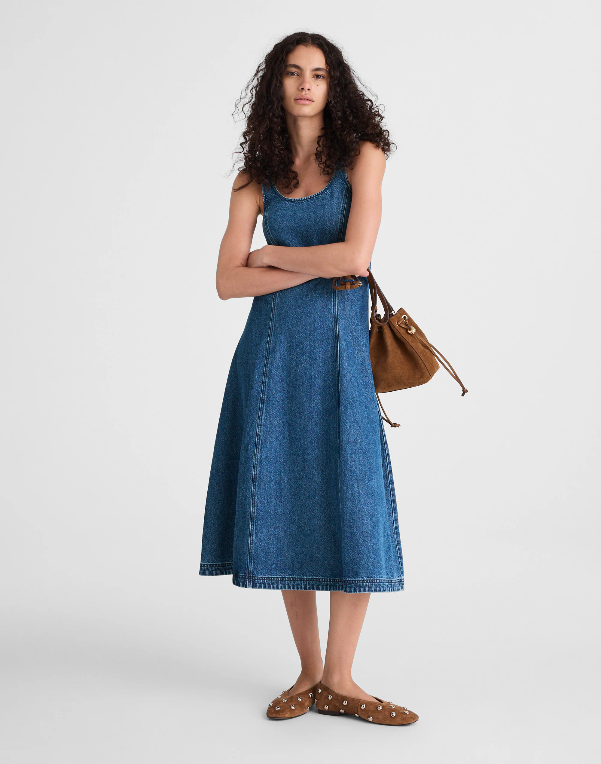 Denim Scoopneck Midi Dress