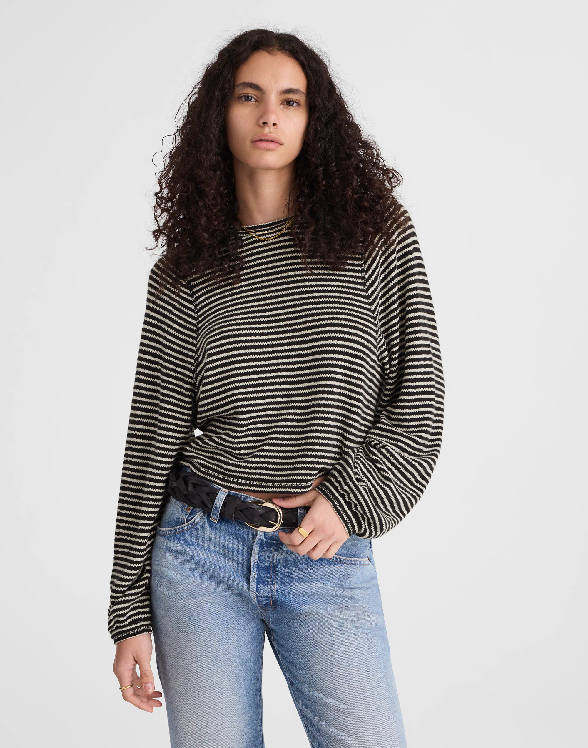 Striped Curved Long-Sleeve Tee