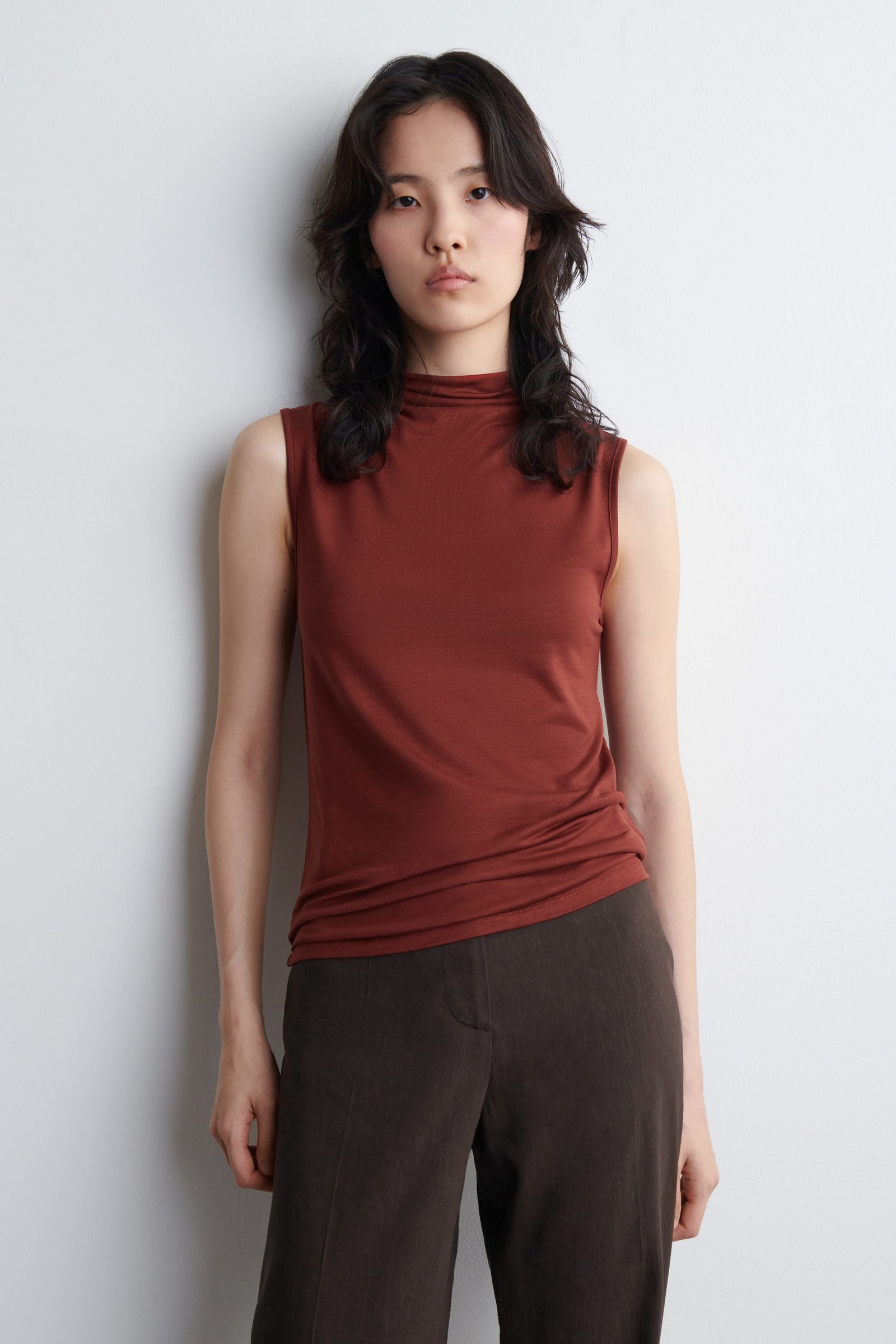 Draped Turtleneck Tank Top