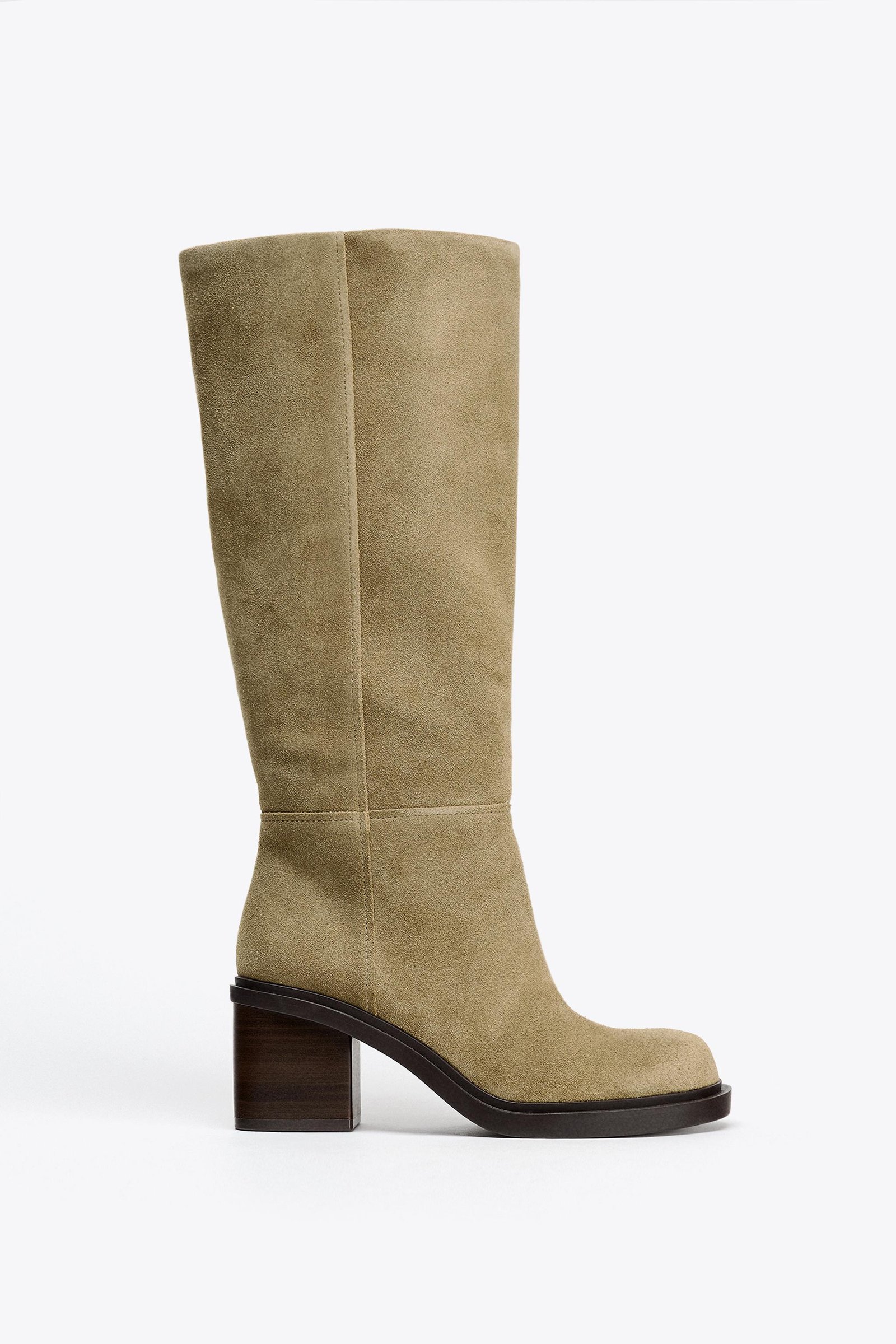 Stitched Split Suede Heeled Boots