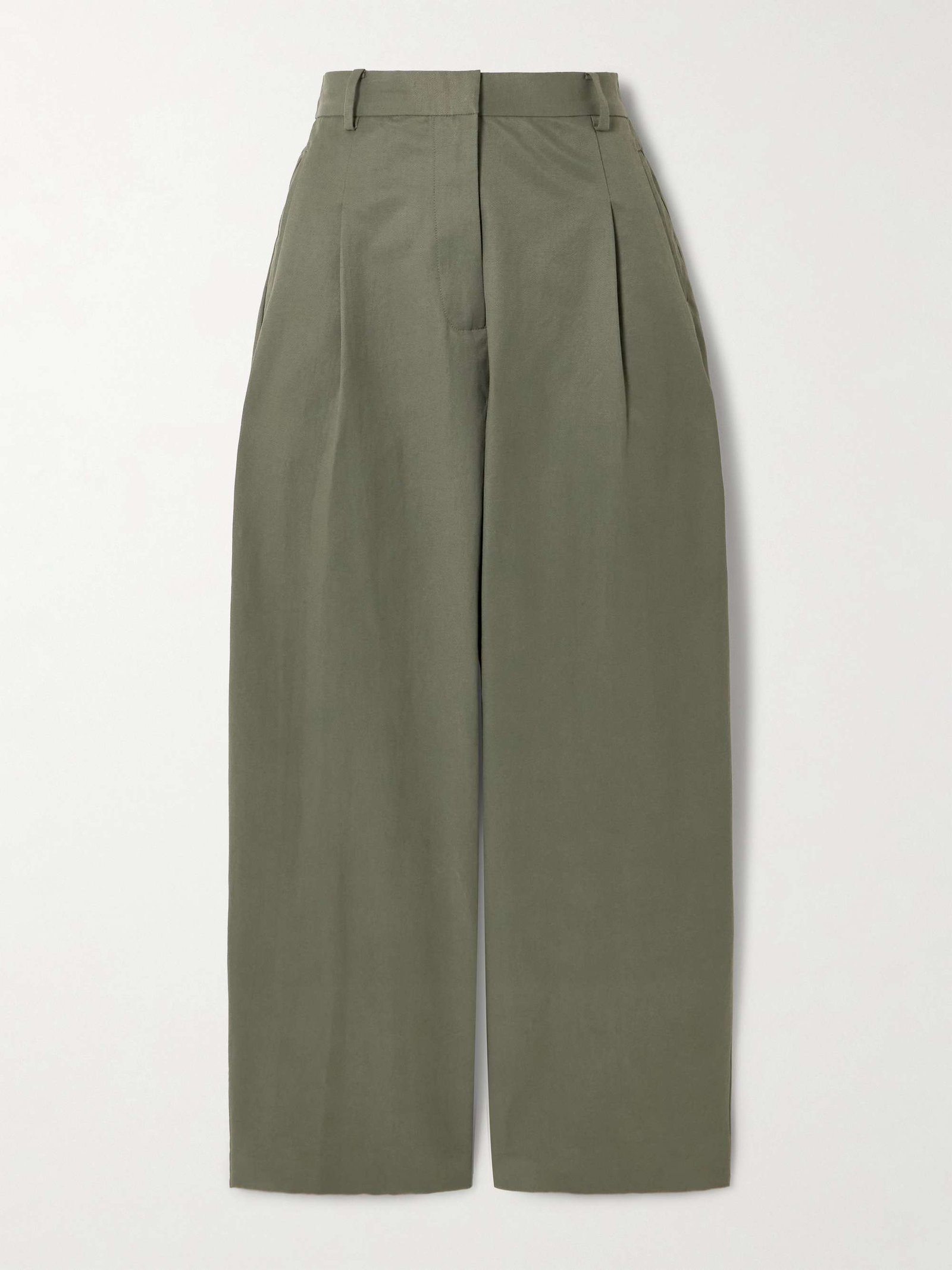 Pleated Cotton-Blend Tapered Pants