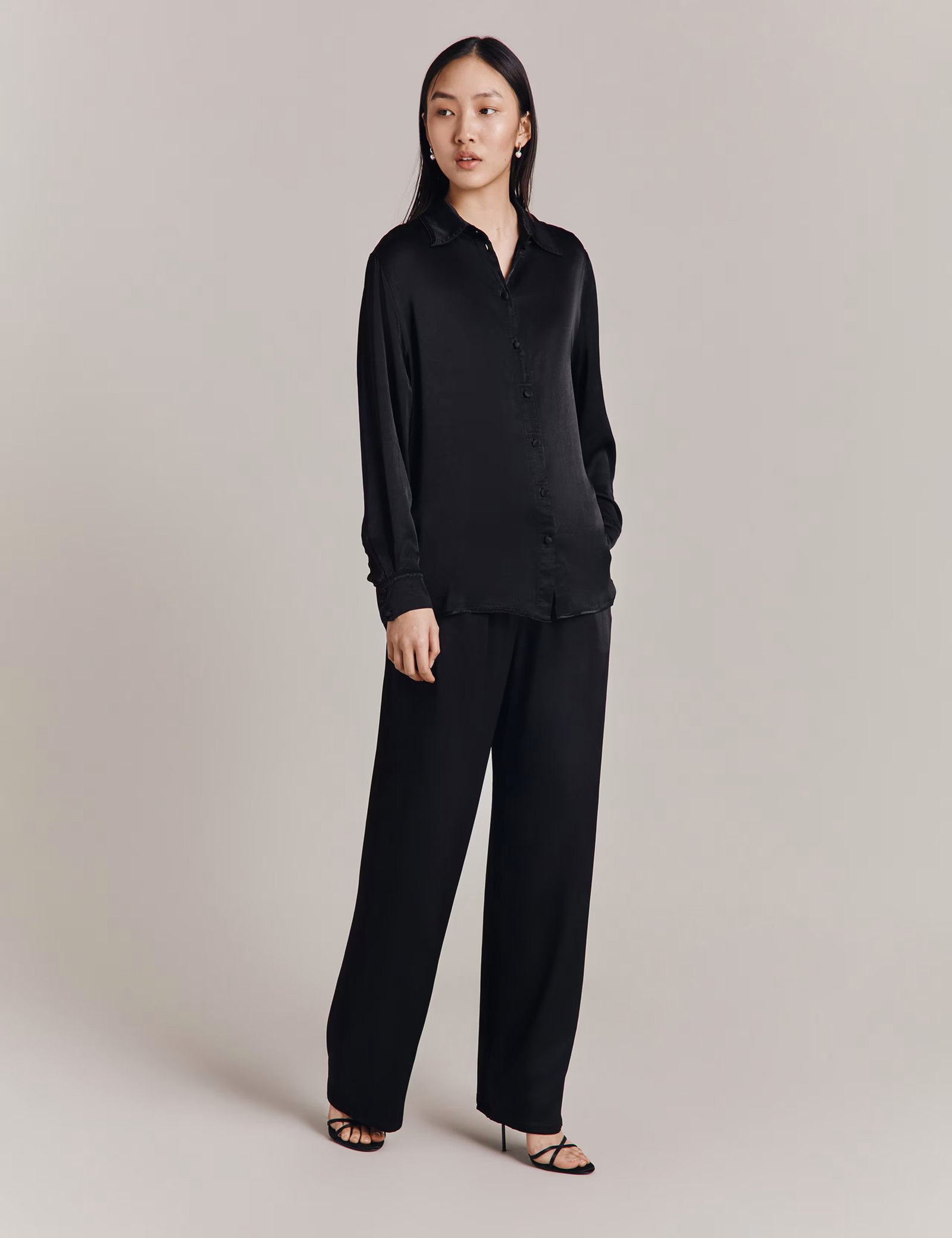 Satin Drawstring Wide Leg Trousers