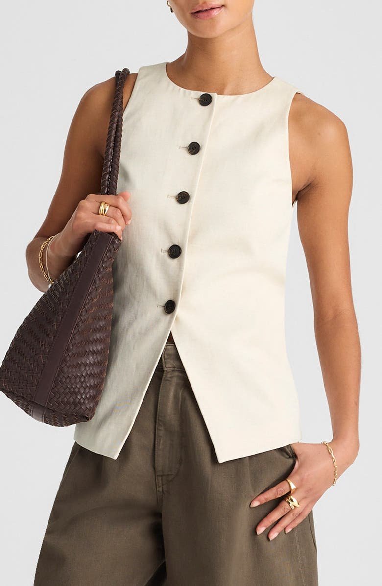 Crewneck Cutaway Drapey Twill Vest
