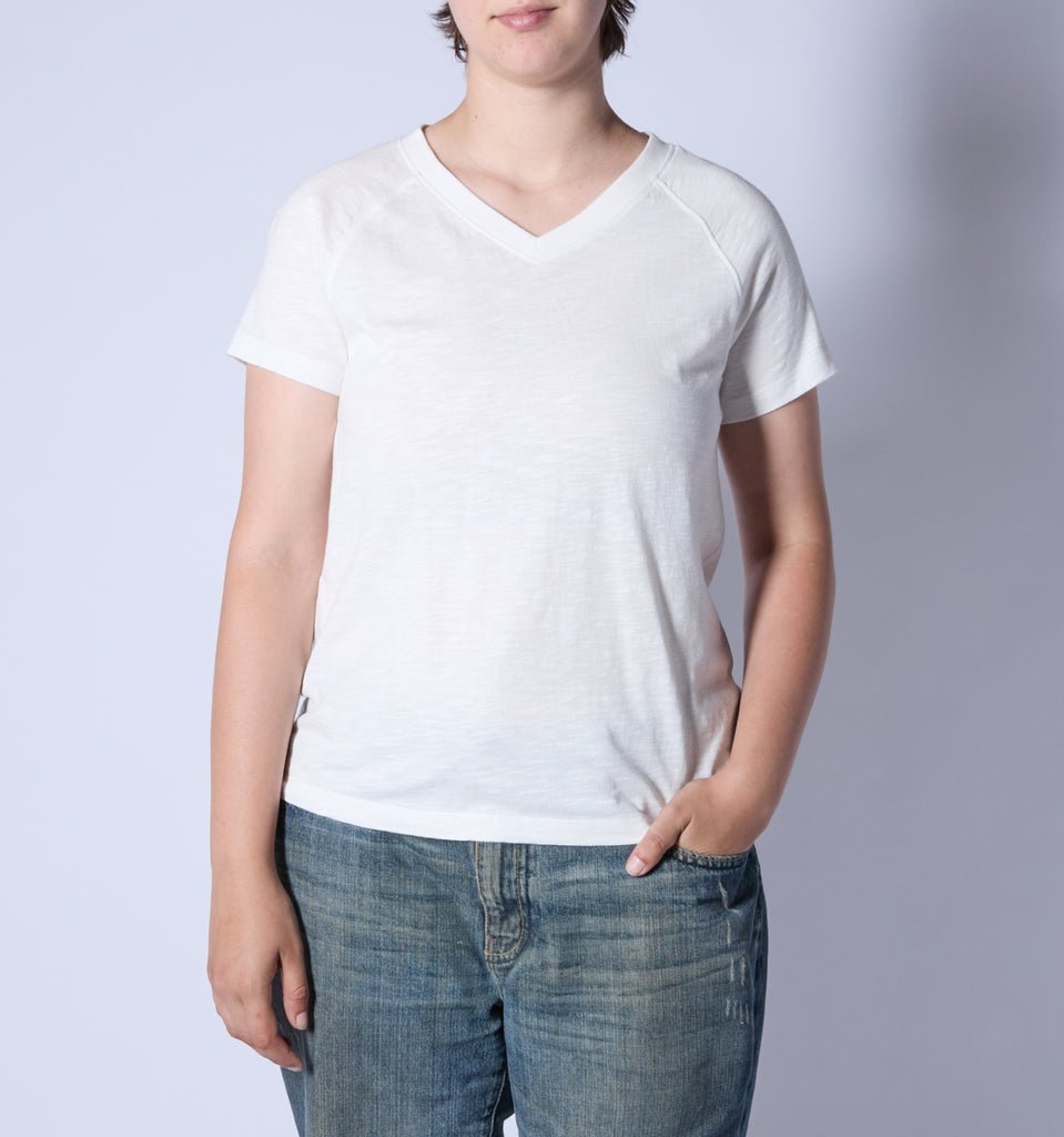 Short Sleeve Jersey Slub V Neck Tee - Natural