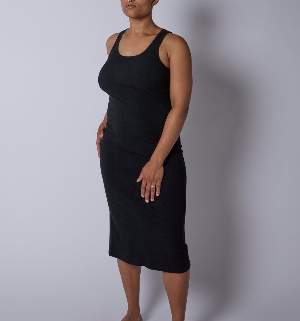 Bamboo Rib Sleeveless Midi Dress - Black