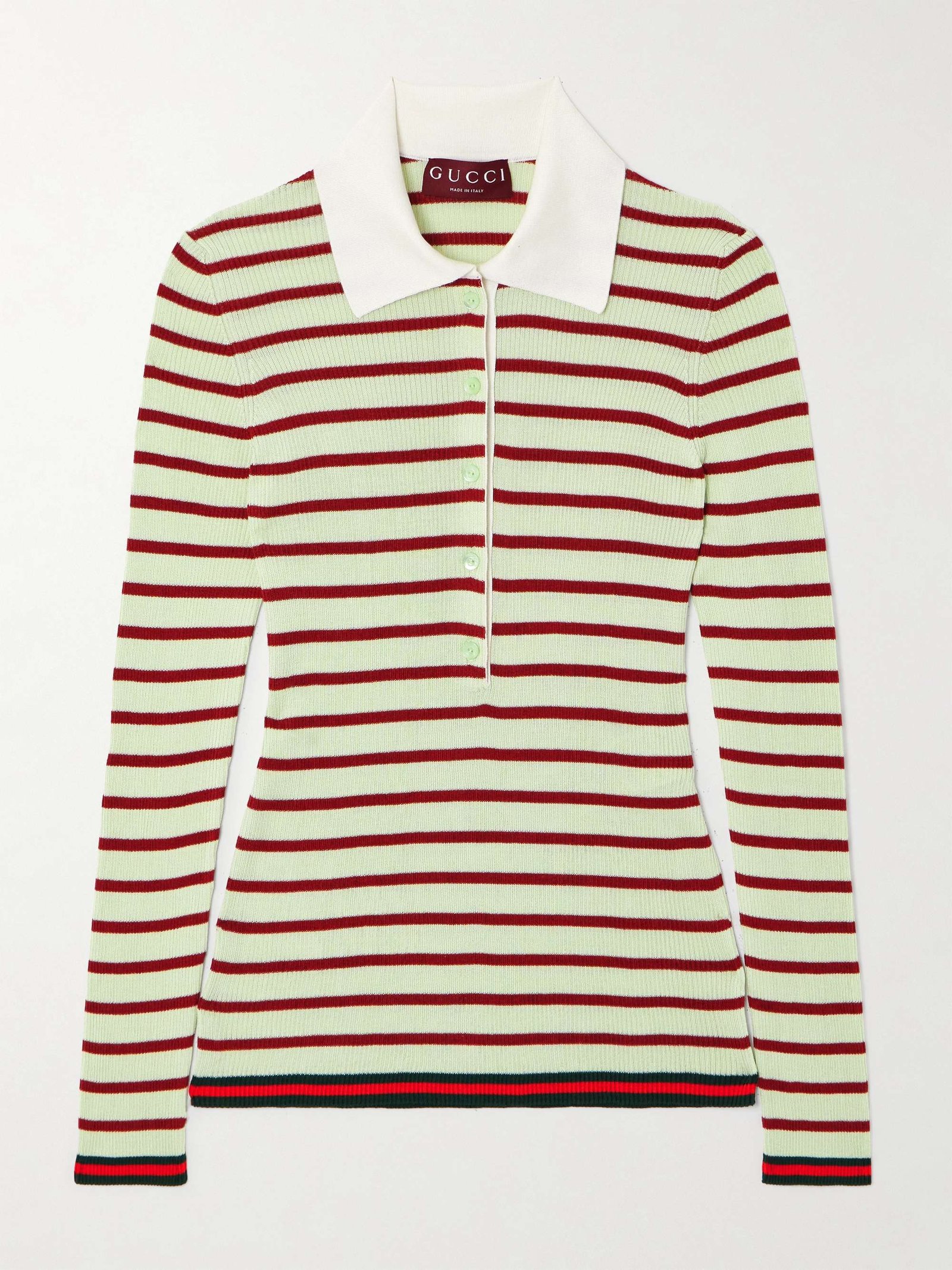 Striped Ribbed Silk Polo Shirt