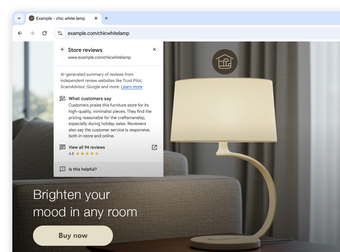 an example of the store reviews feature in Google Chrome, seen inside the browser window