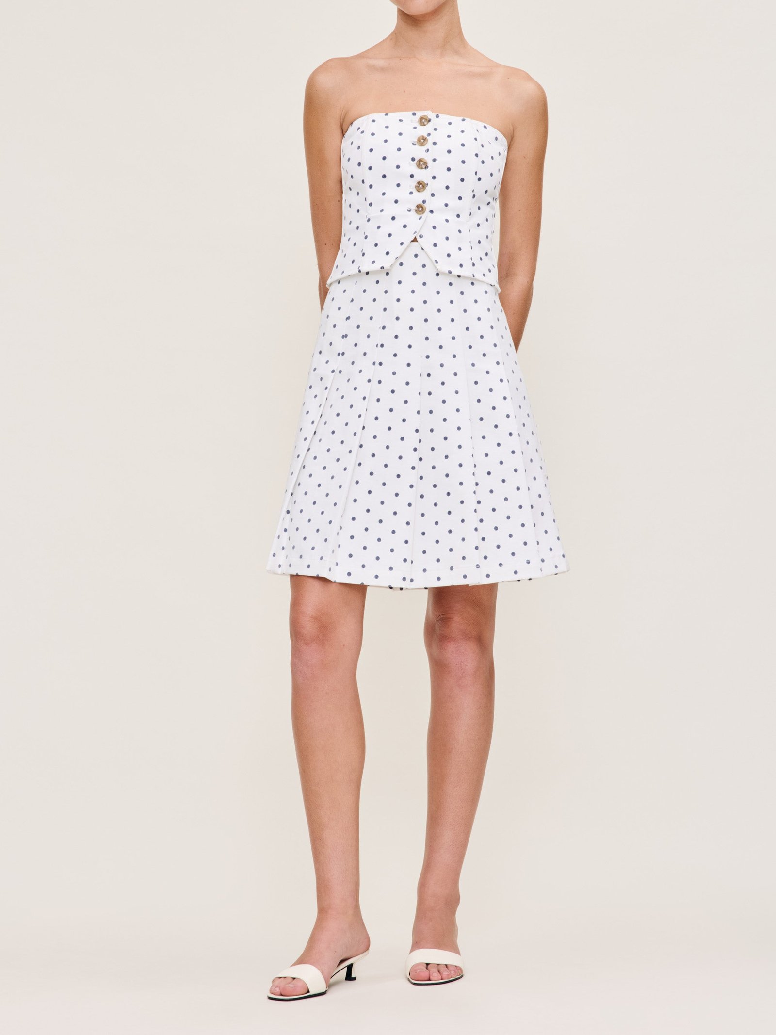 Pleated Denim Skirt Knee Length | Marine Dots - 23 / Marine Dots