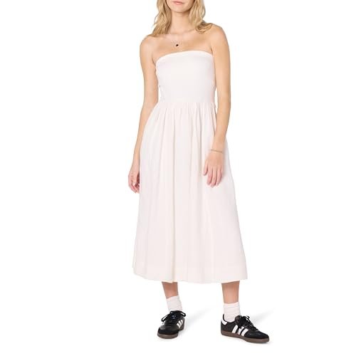 The Drop Hellen Strapless Mixed Media Maxi Dress, White, S