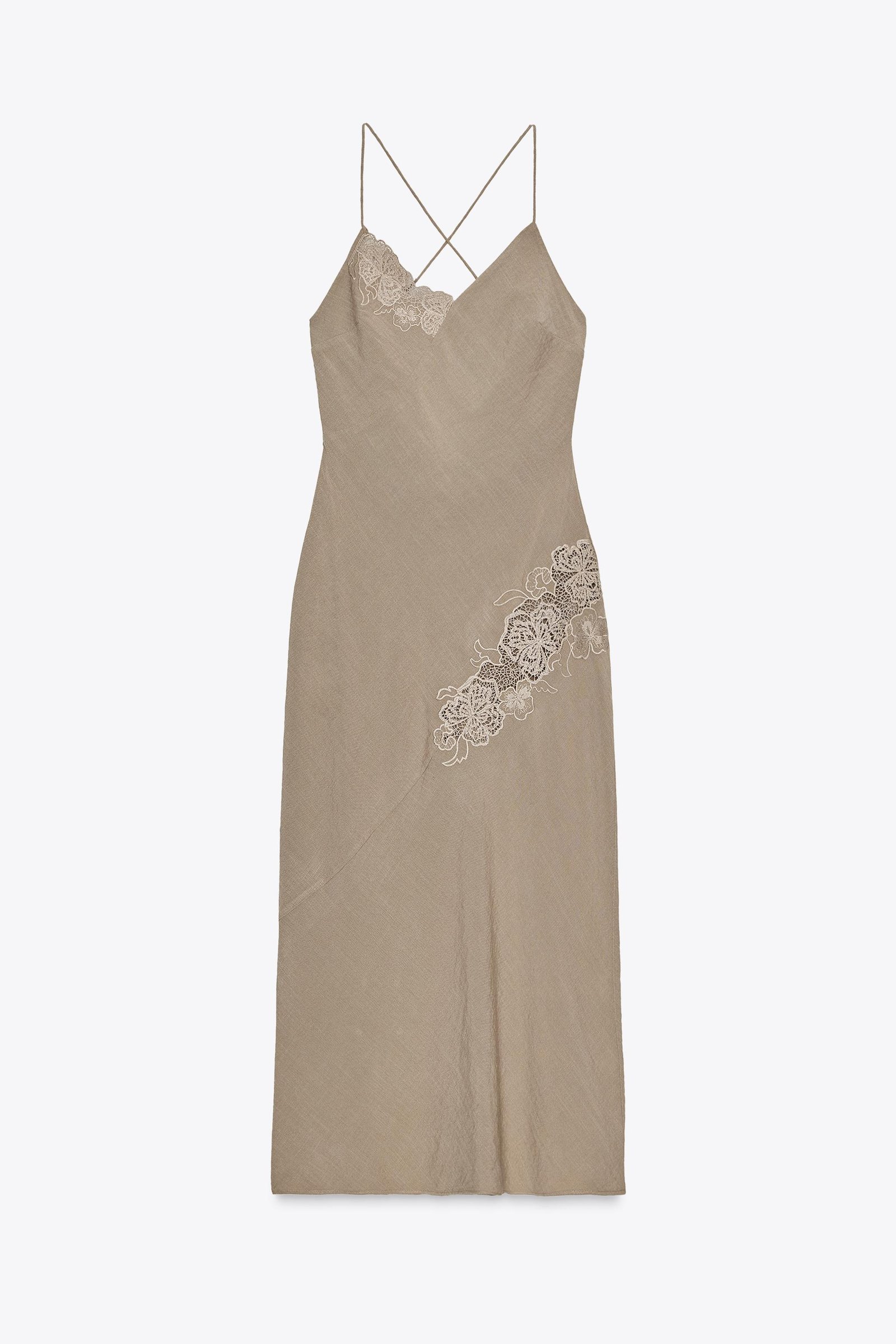 Embroidered Midi Slip Dress
