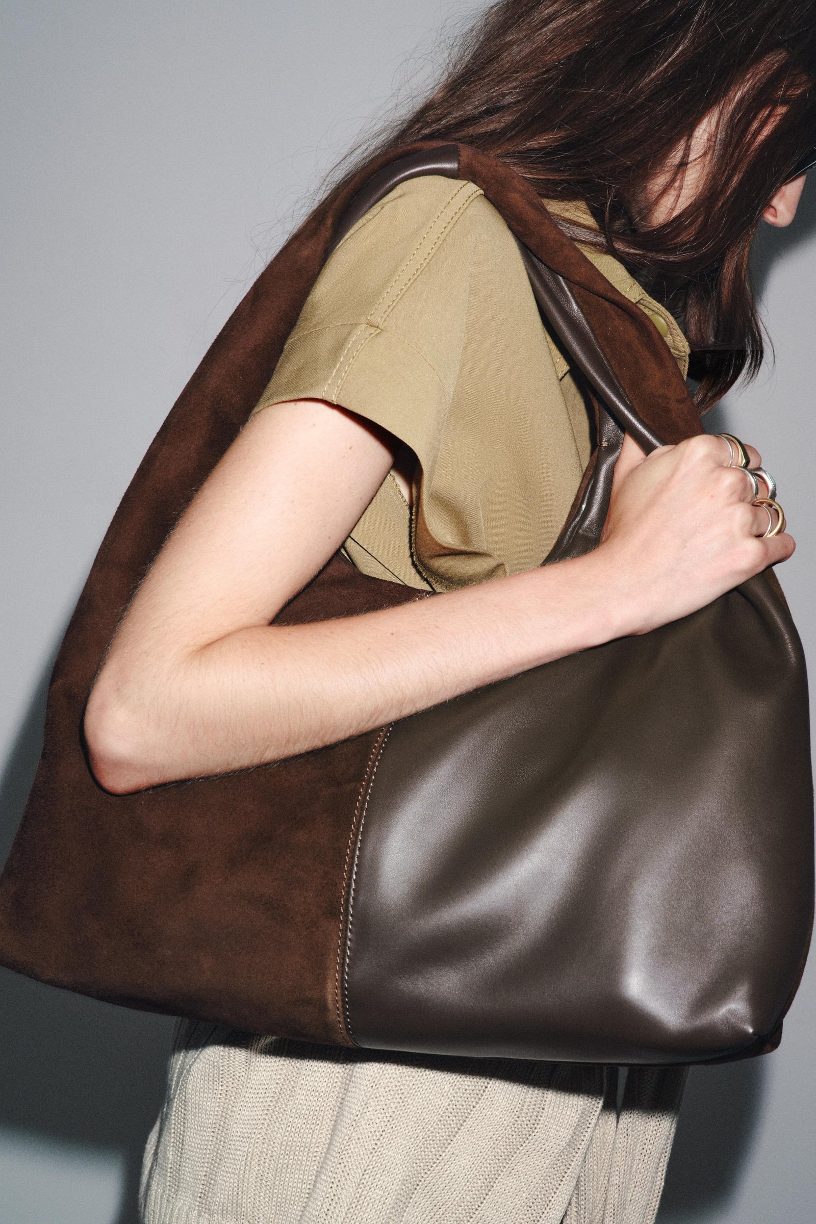 Contrast Leather Shoulder Bag