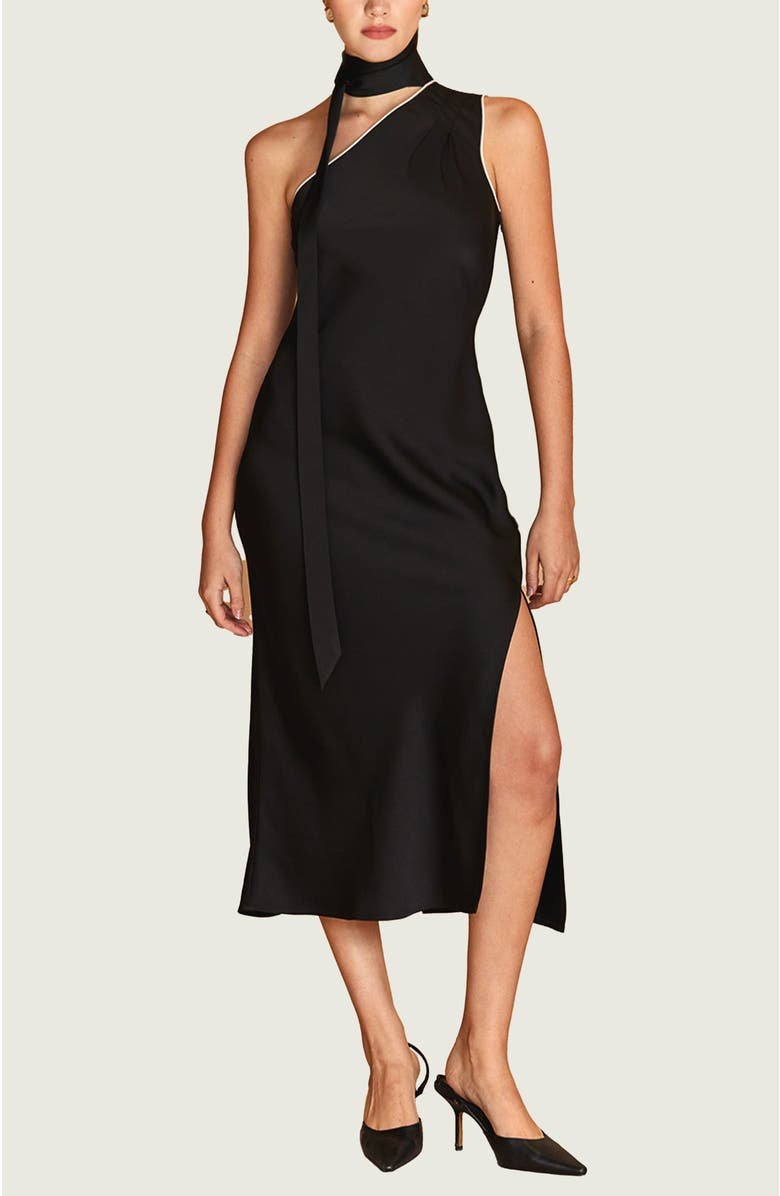 One Shoulder Scarf Satin Midi Dress