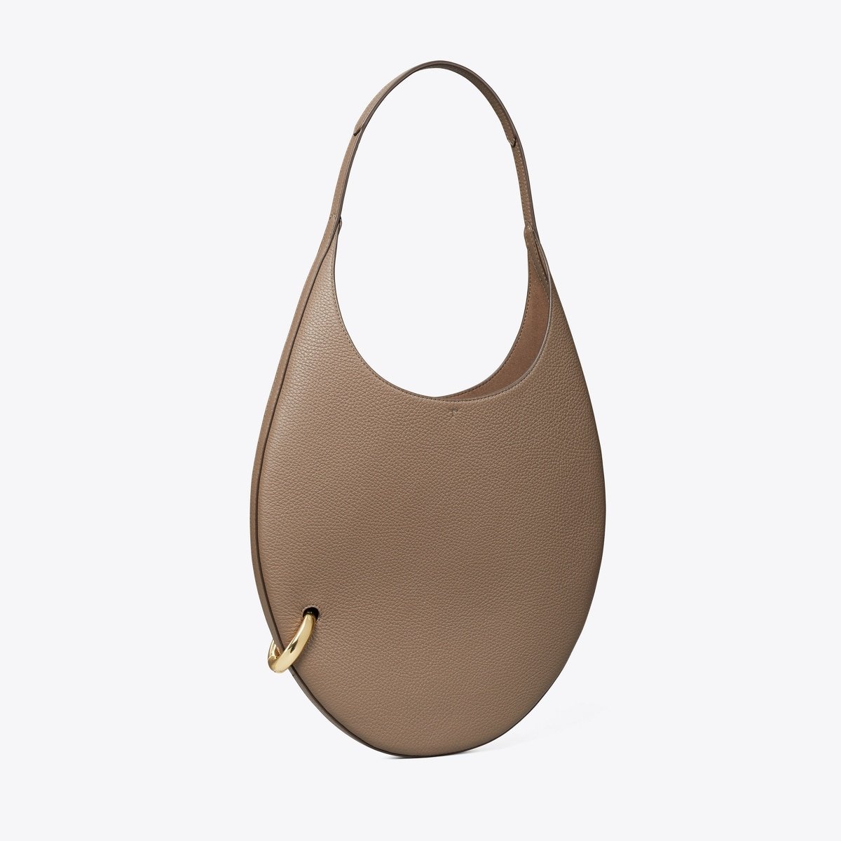 Pierced Pebbled Handbag in Beige, Size Os