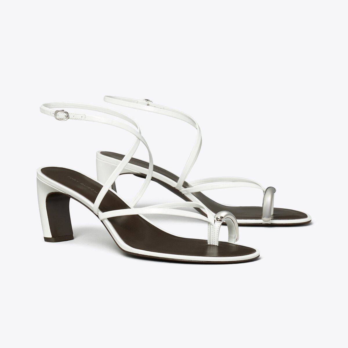 Pierced Multi-Strap Heeled Sandal in White, Size 10