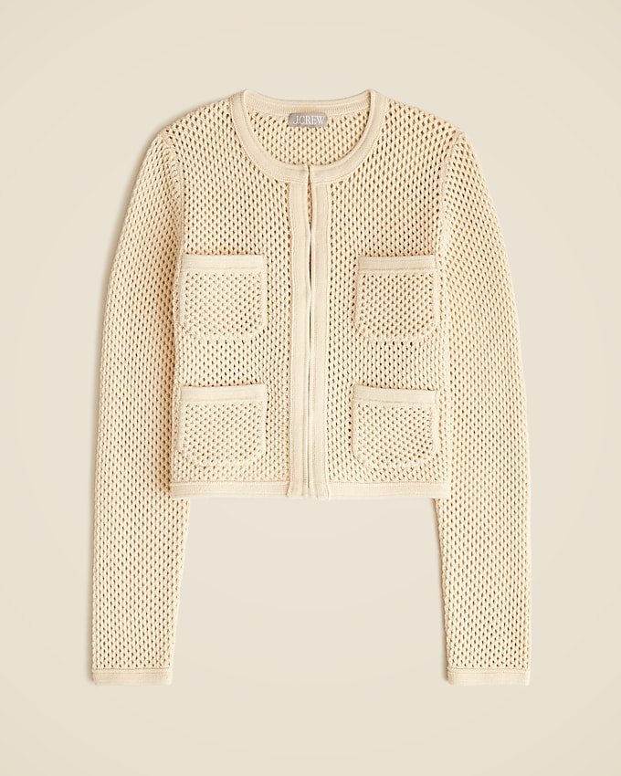 Open Pointelle-Stitch Cardigan