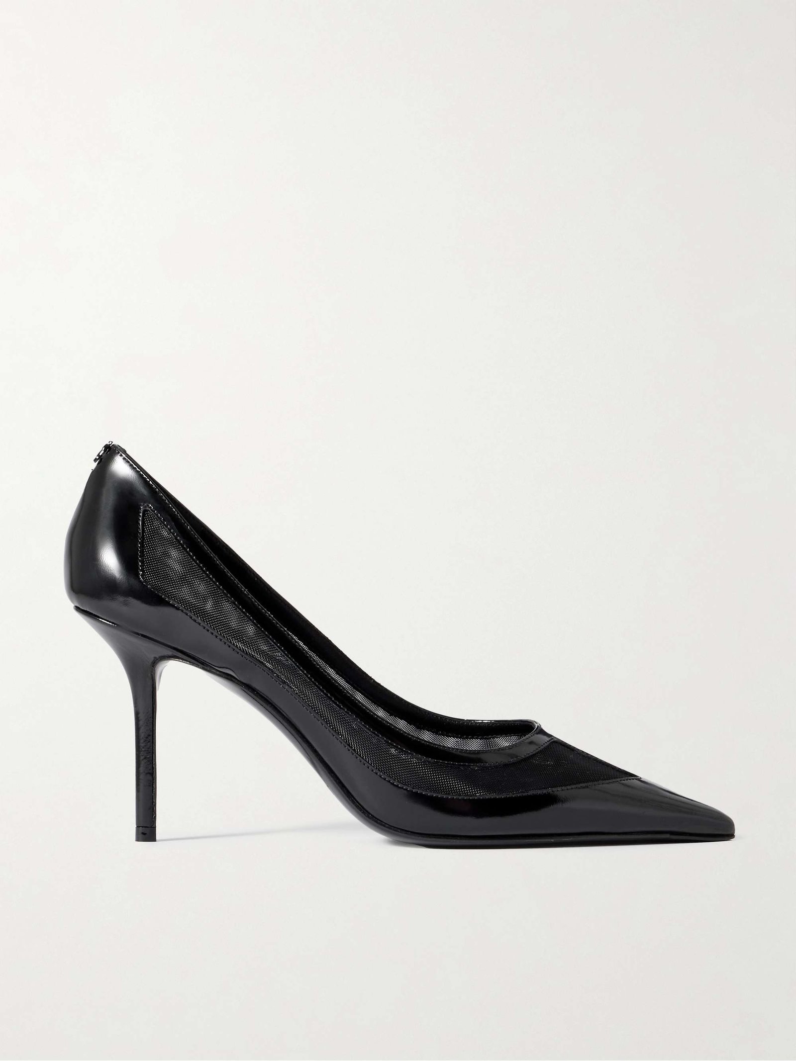 Love 85 Mesh-Trimmed Patent-Leather Pumps
