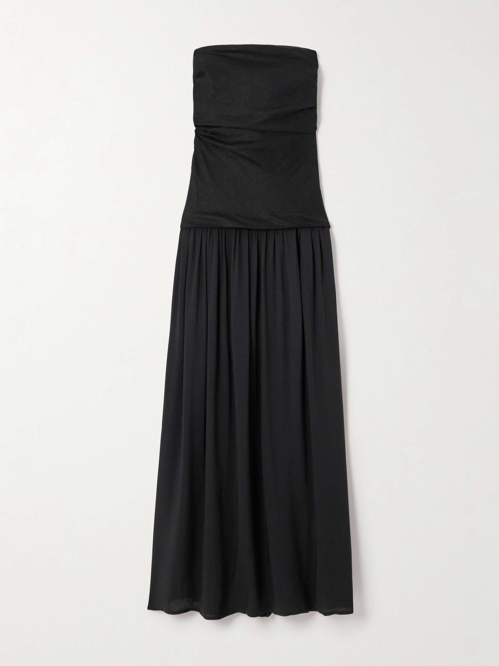 Hedy Strapless Gathered Linen and Voile Maxi Dress
