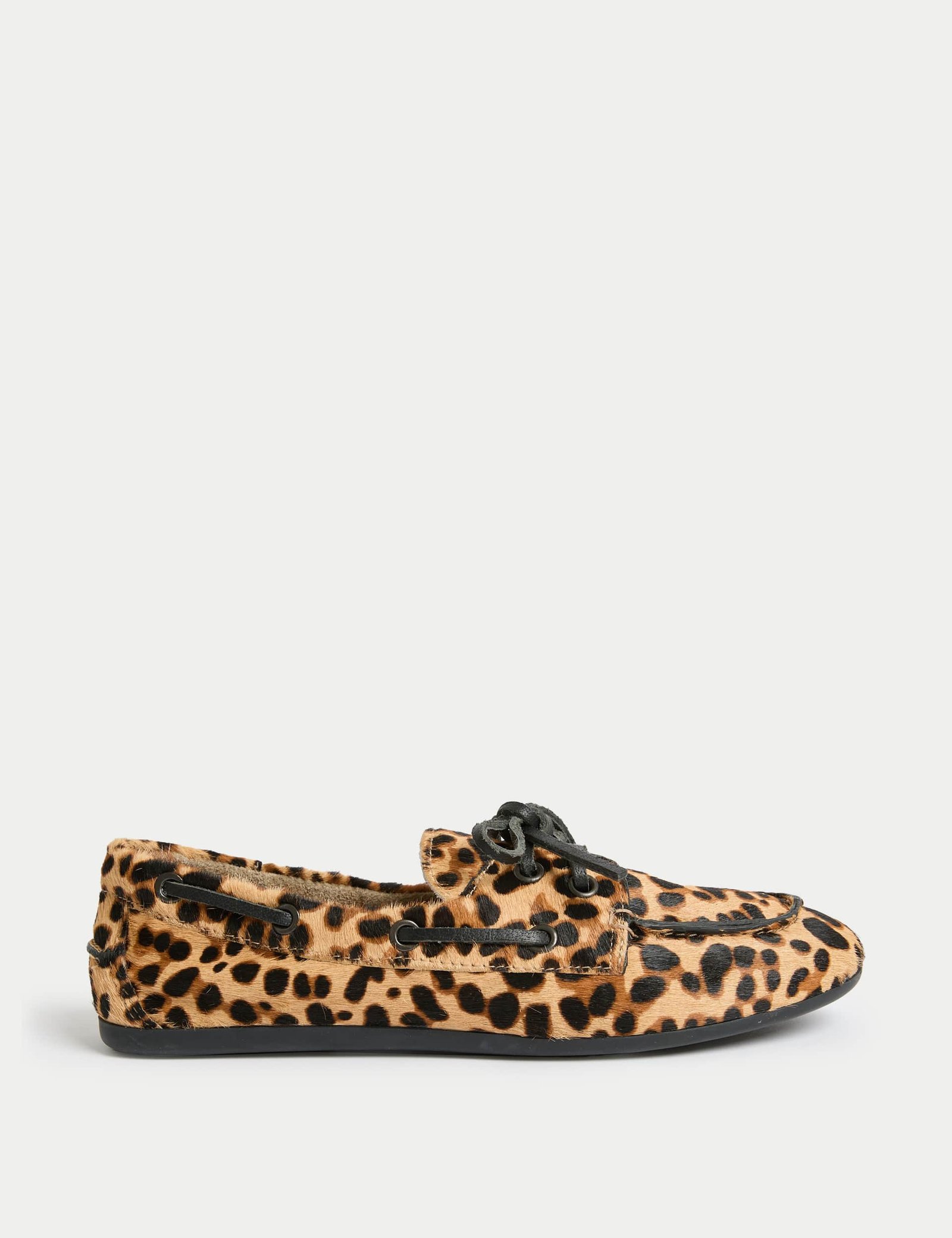 Leather Leopard Print Flat Boat Shoes