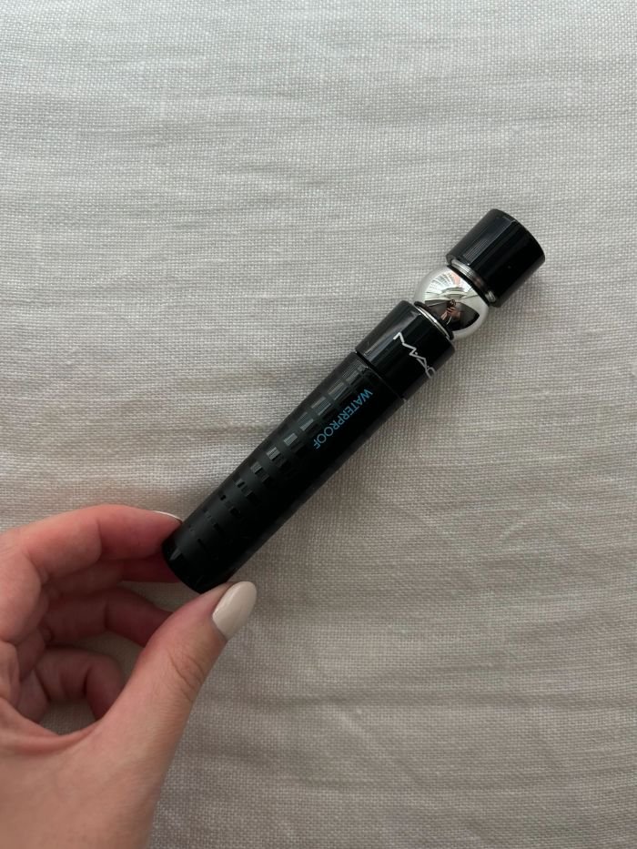 The MAC MACStack Waterproof Mascara on a white linen background