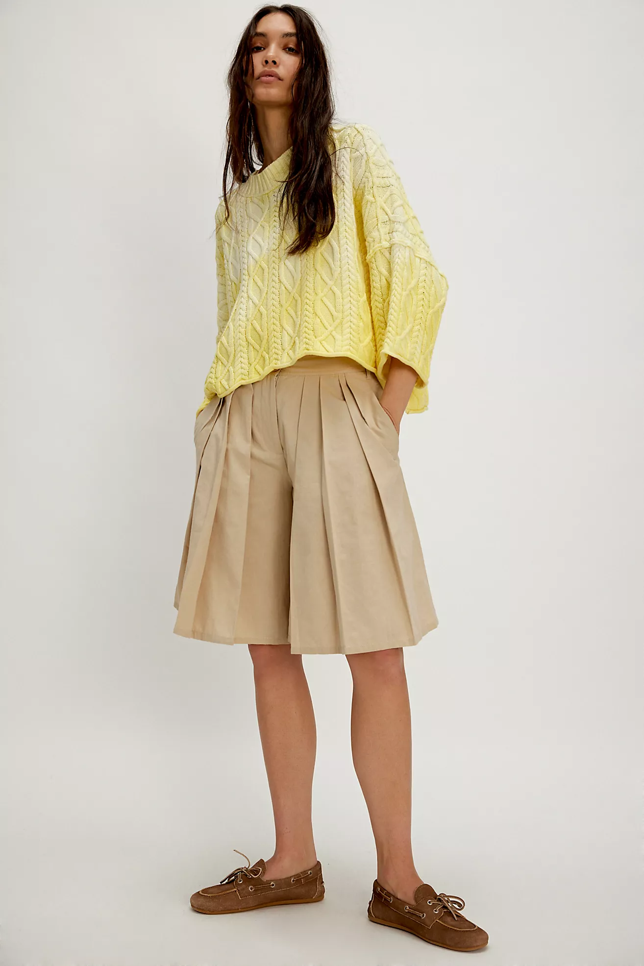 We the Free Clark Pleated Denim Shorts