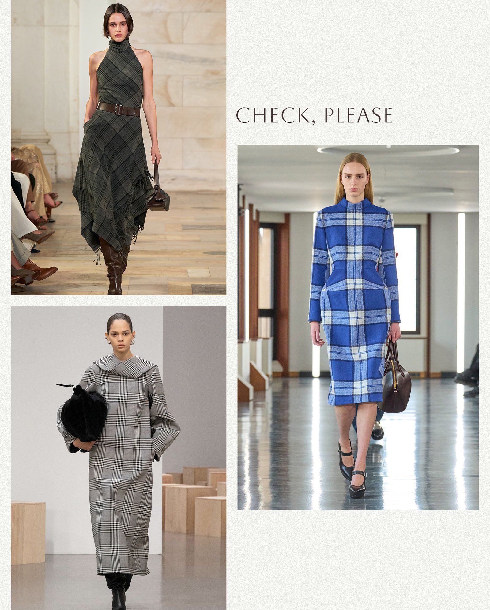 a collage of runway images highlighting the biggest dress trends for fall 2025