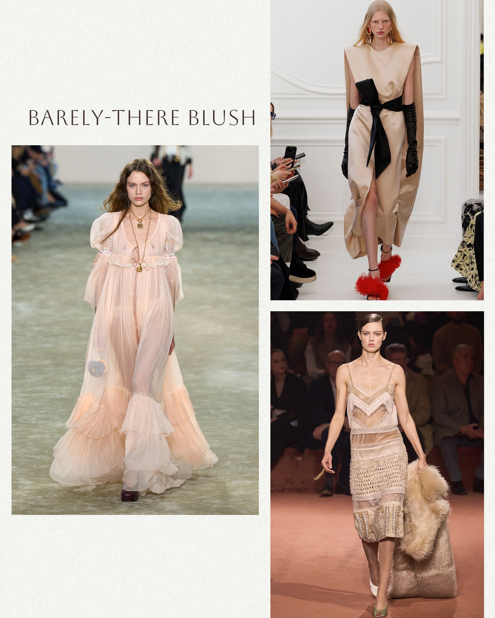 a collage of runway images highlighting the biggest dress trends for fall 2025