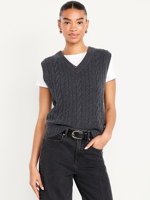 Wool-Blend Cable-Knit Vest